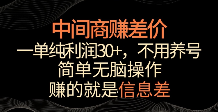 中间商赚差价，一单纯利润30+，简单无脑操作，赚的就是信息差，轻轻松松日入1000+【揭秘】-买得值资源库