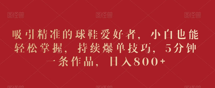 吸引精准的球鞋爱好者，小白也能轻松掌握，持续爆单技巧，5分钟一条作品，日入800+【揭秘】-买得值资源库