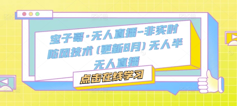 宝子哥·无人直播-非实时防风技术(更新8月)无人半无人直播-买得值资源库