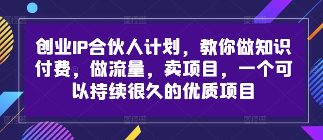 创业IP合伙人计划，教你做知识付费，做流量，卖项目，一个可以持续很久的优质项目-买得值资源库