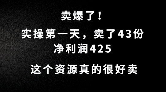 这个资源，需求很大，实操第一天卖了43份，净利润425【揭秘】-买得值资源库
