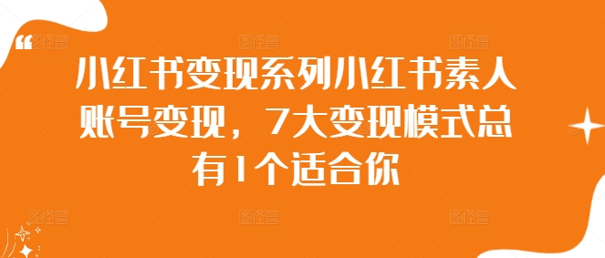 小红书变现系列小红书素人账号变现，7大变现模式总有1个适合你-买得值资源库