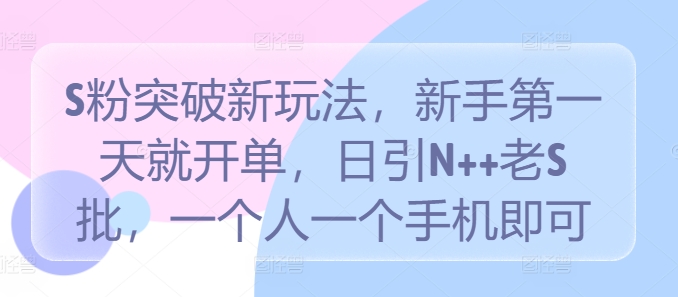 S粉突破新玩法，新手第一天就开单，日引N++老S批，一个人一个手机即可【揭秘】-买得值资源库