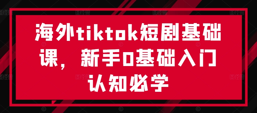海外tiktok短剧基础课，新手0基础入门认知必学-买得值资源库