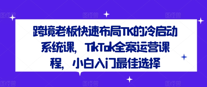跨境老板快速布局TK的冷启动系统课，TikTok全案运营课程，小白入门最佳选择-买得值资源库