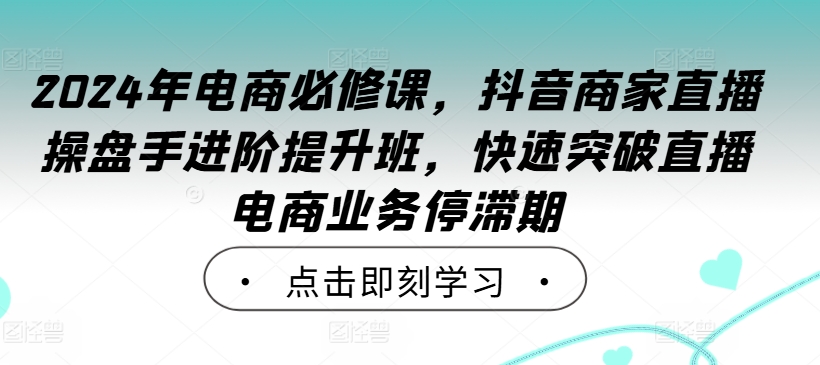 2024年电商必修课，抖音商家直播操盘手进阶提升班，快速突破直播电商业务停滞期-买得值资源库