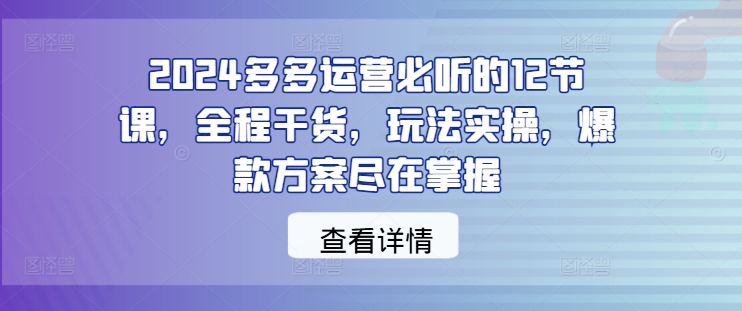 2024多多运营必听的12节课，全程干货，玩法实操，爆款方案尽在掌握-买得值资源库