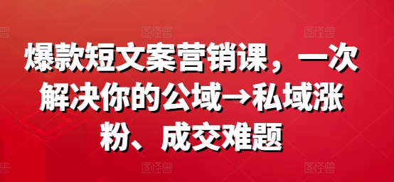 爆款短文案营销课，一次解决你的公域→私域涨粉、成交难题-买得值资源库
