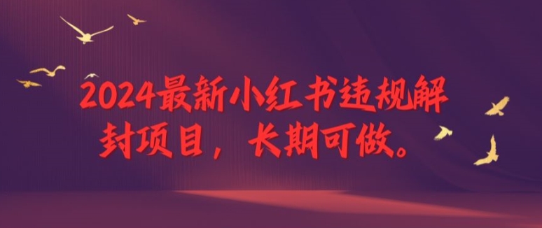 2024最新小红书违规解封项目，长期可做，一个可以做到退休的项目【揭秘】-买得值资源库