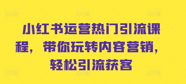小红书运营热门引流课程，带你玩转内容营销，轻松引流获客-买得值资源库