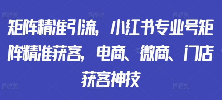 矩阵精准引流，小红书专业号矩阵精准获客，电商、微商、门店获客神技-买得值资源库