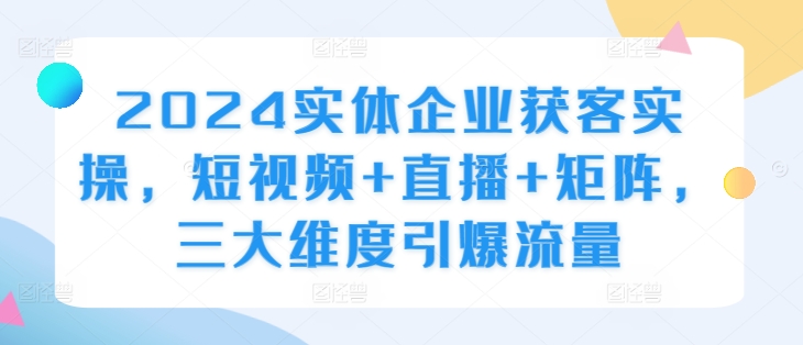 2024实体企业获客实操，短视频+直播+矩阵，三大维度引爆流量-买得值资源库