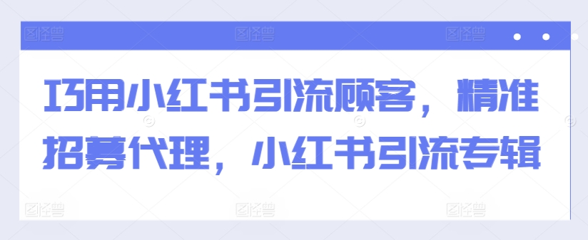 巧用小红书引流顾客，精准招募代理，小红书引流专辑-买得值资源库