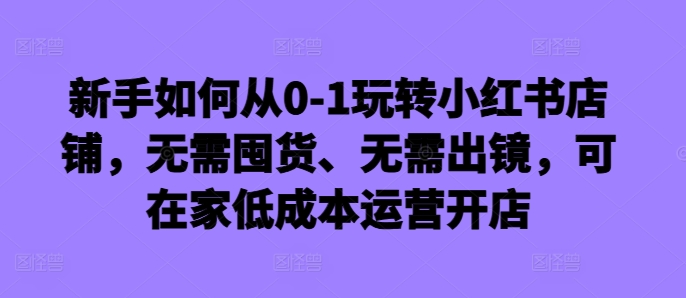 新手如何从0-1玩转小红书店铺，无需囤货、无需出镜，可在家低成本运营开店-买得值资源库