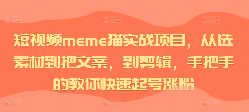 短视频meme猫实战项目，从选素材到把文案，到剪辑，手把手的教你快速起号涨粉-买得值资源库
