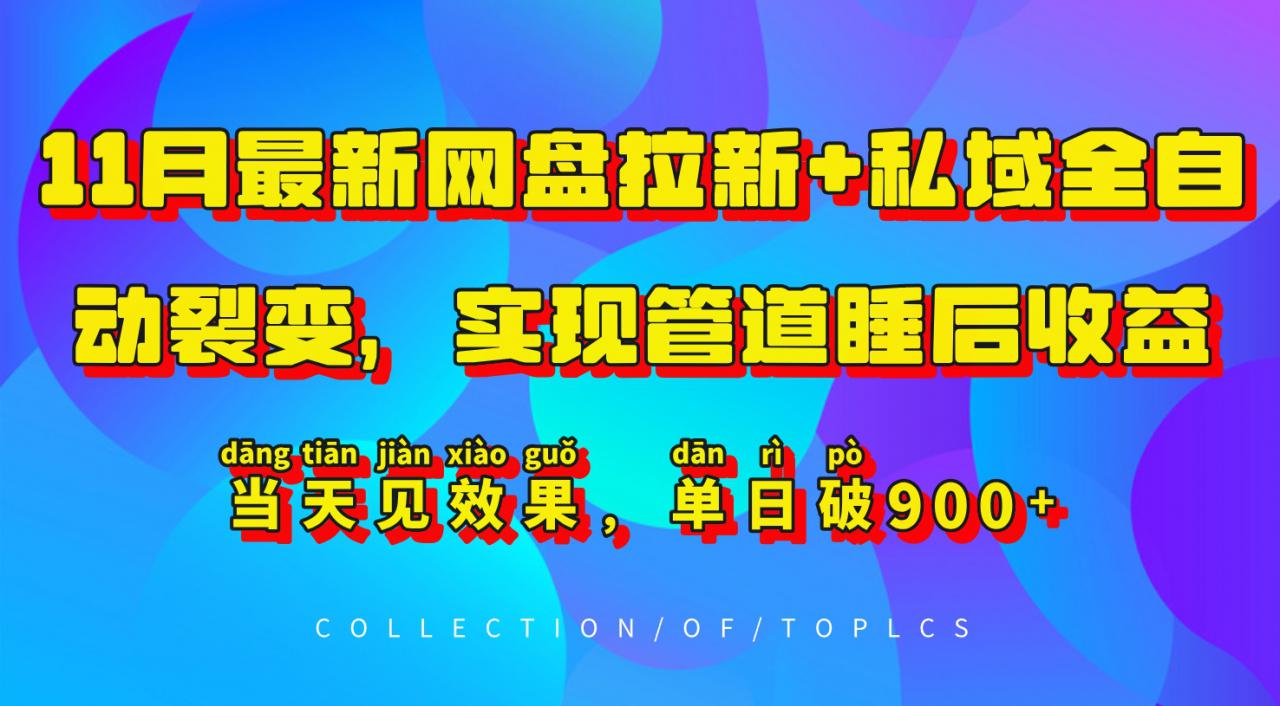11月最新网盘拉新+私域全自动裂变，实现管道睡后收益，当天见效果，单日破900+-买得值资源库
