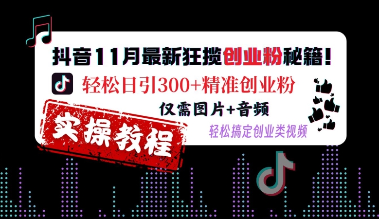 抖音11月最新狂揽创业粉秘籍，轻松日引300+精准创业粉，仅需图片+音频，轻松搞定创业类视频-买得值资源库