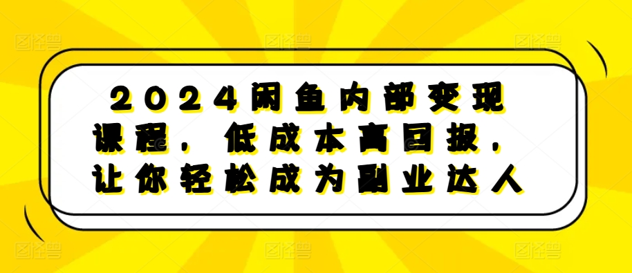 2024闲鱼内部变现课程，低成本高回报，让你轻松成为副业达人-买得值资源库