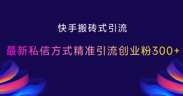快手搬砖式引流，最新私信方式精准引流创业粉300+-买得值资源库