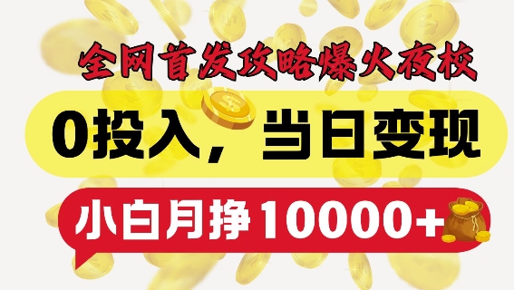 全网首发爆火夜校，0投入，当日变现，小白轻松月入1w+【揭秘】-买得值资源库