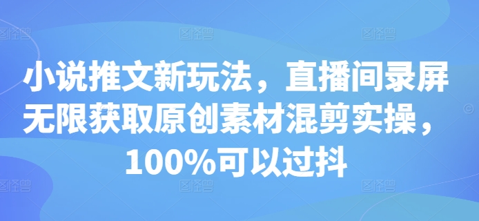 小说推文新玩法，直播间录屏无限获取原创素材混剪实操，100%可以过抖-买得值资源库
