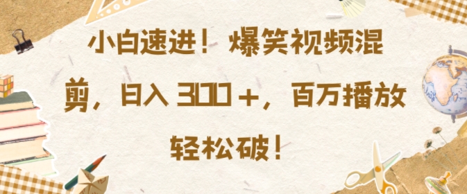 小白速进，爆笑视频混剪，日入3张，百万播放轻松破【揭秘】-买得值资源库