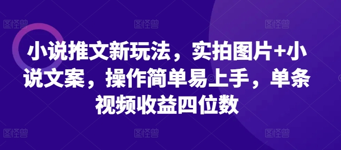 小说推文新玩法，实拍图片+小说文案，操作简单易上手，单条视频收益四位数-买得值资源库