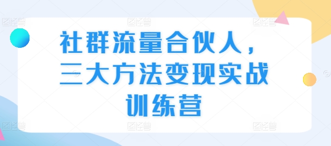 社群流量合伙人，三大方法变现实战训练营-买得值资源库