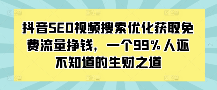 抖音SEO视频搜索优化获取免费流量挣钱，一个99%人还不知道的生财之道-买得值资源库