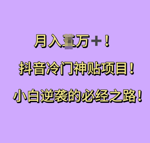 抖音冷门神贴项目，小白逆袭的必经之路，月入过W【揭秘】-买得值资源库