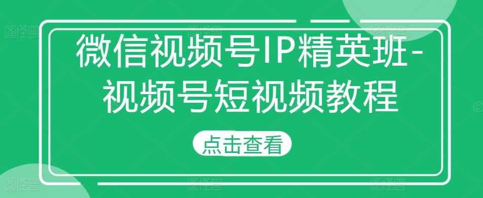 微信视频号IP精英班-视频号短视频教程-买得值资源库