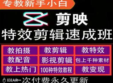 剪映特效教程和运营变现教程，特效剪辑速成班，专教新手小白-买得值资源库