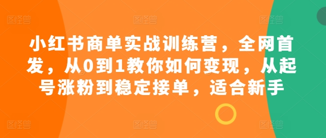 小红书商单实战训练营，全网首发，从0到1教你如何变现，从起号涨粉到稳定接单，适合新手-买得值资源库