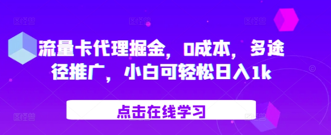 流量卡代理掘金，0成本，多途径推广，小白可轻松日入1k-买得值资源库