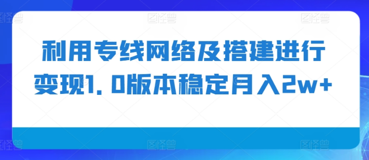 利用专线网络及搭建进行变现1.0版本稳定月入2w+【揭秘】-买得值资源库