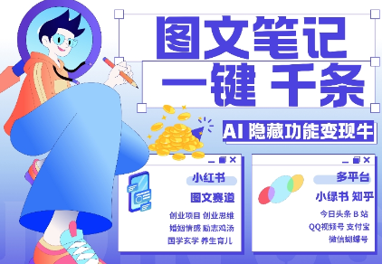 AI隐藏功能，秒生笔记，1分钟产出几千条，教你玩赚小红书小绿书图文引流，变现3w-买得值资源库
