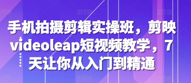 手机拍摄剪辑实操班，剪映videoleap短视频教学，7天让你从入门到精通-买得值资源库