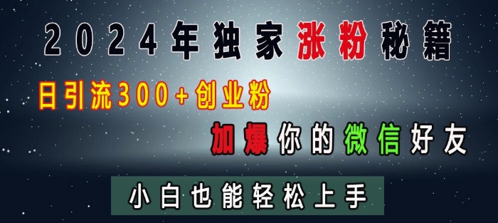 2024年独家涨粉秘籍，日引流300+创业粉，加爆你的微信好友，小白也能轻松上手-买得值资源库