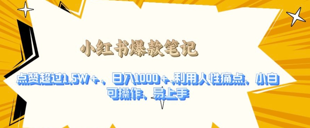 利用人性的痛点，打造爆款笔记，获得点赞超过1.5W+，日入1k【揭秘】-买得值资源库