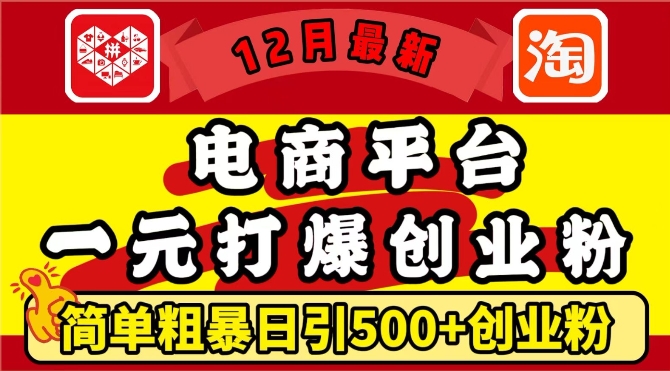 12月最新：电商平台1元打爆创业粉，简单粗暴日引500+精准创业粉，轻松月入过W【揭秘】-买得值资源库