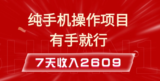 纯手机操作的小项目，有手就能做，7天收入2609+实操教程【揭秘】-买得值资源库