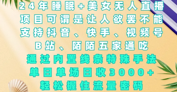 2024年睡眠+美女无人直播，通过内置线条特殊手法，单场日收3k+，轻松握住流量密码【揭秘】-买得值资源库