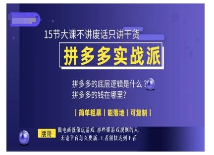 朋哥电商(拼多多实战派)，15节大课不讲废话只讲干货，简单粗暴 能落地 可复制-买得值资源库