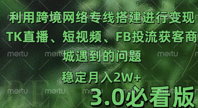 利用跨境电商网络及搭建TK直播、短视频、FB投流获客以及商城遇到的问题进行变现3.0必看版【揭秘】-买得值资源库