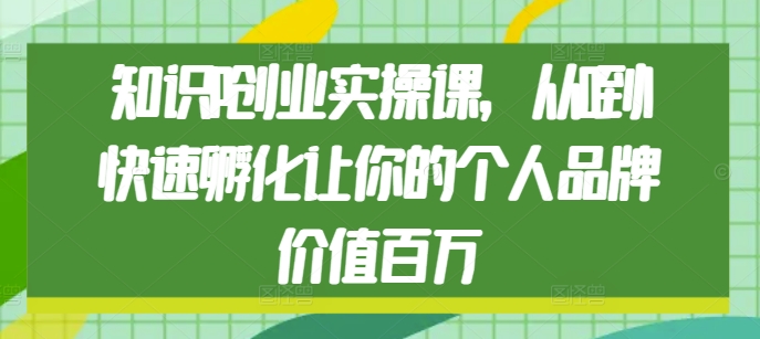 知识IP创业实操课，从0到1快速孵化让你的个人品牌价值百万-买得值资源库