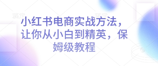 小红书电商实战方法，让你从小白到精英，保姆级教程-买得值资源库