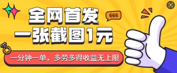 全网首发，一张截图1块钱，一分钟一单，多劳多得，收益无上限-买得值资源库