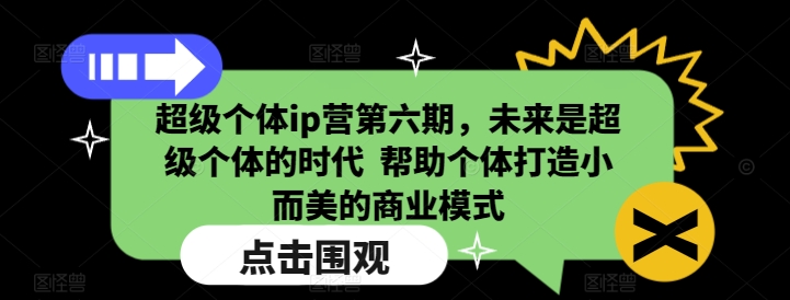 超级个体ip营第六期，未来是超级个体的时代  帮助个体打造小而美的商业模式-买得值资源库