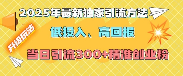 2025年最新独家引流方法，低投入高回报？当日引流300+精准创业粉-买得值资源库