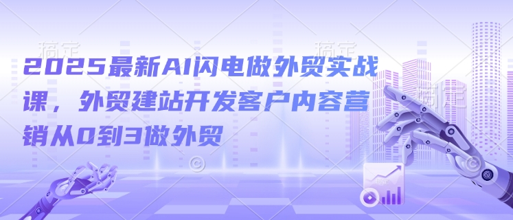 2025最新AI闪电做外贸实战课，外贸建站开发客户内容营销从0到3做外贸-买得值资源库